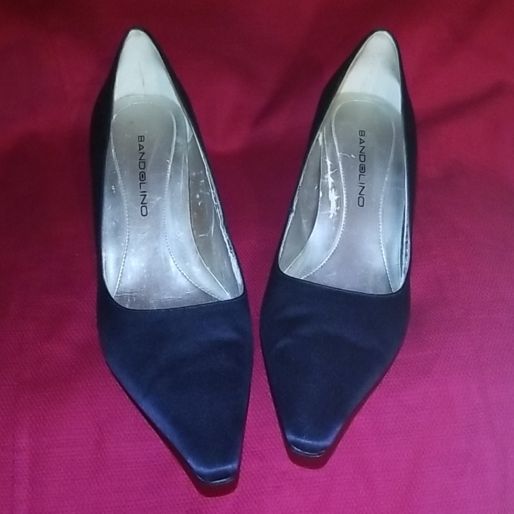 Black satin pumps
